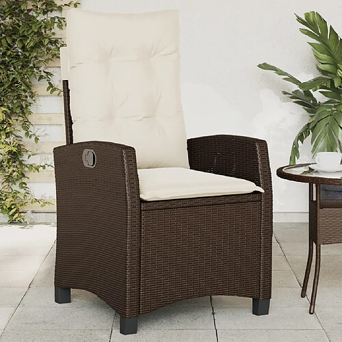 vidaXL Chaise inclinable de jardin avec coussins marron résine tressée