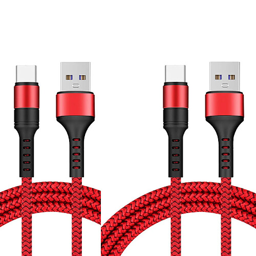 Cables X2 USB / Type-C Charge Rapide 3A Nylon Renforce Rouge 1m Pour Samsung A13 / A33 / A53 / S22 / S22 Plus / S22 Ultra Little Boutik®