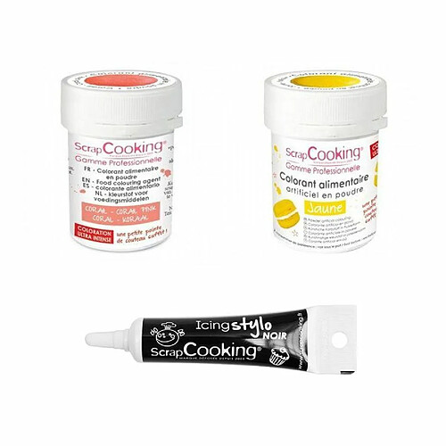 Scrapcooking 2 colorants alimentaires corail-jaune + Stylo glaçage noir