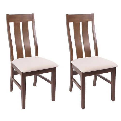 Decoshop26 Lot de 2 chaises de salle à manger cuisine dossier haut en tissu crème et structure en bois marron foncé 04_0007381