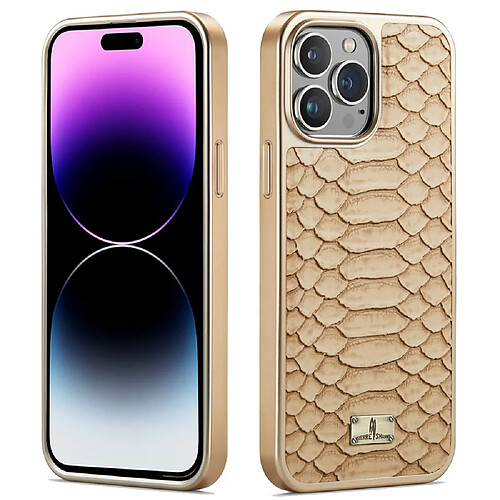 Coque en TPU + PU FIERRE SHANN électroplaqué, texture python, anti-écaillage pour votre iPhone 14 Pro - jaune