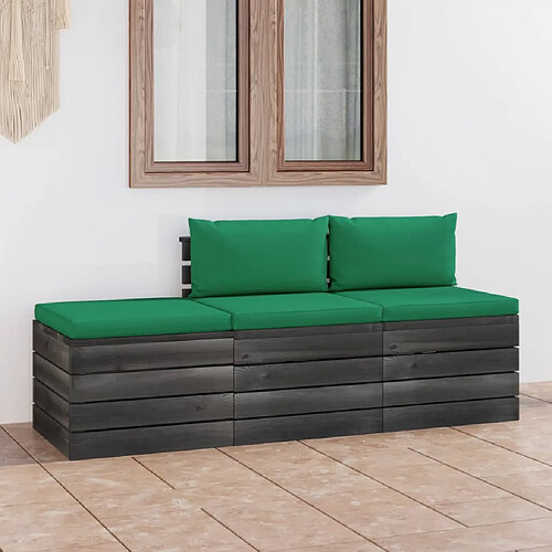 vidaXL Salon palette de jardin 3 pcs avec coussins Bois de pin massif