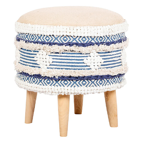 ICONIK INTERIOR Tabouret Pouf Rond - Style Boho Bali - Josephine Bleu