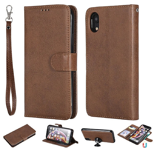 Wewoo Housse Coque Pour iPhone XR Étui de protection à rabat horizontal de couleur unie avec support et fentes cartes et portefeuille et cadre photo et lanière marron