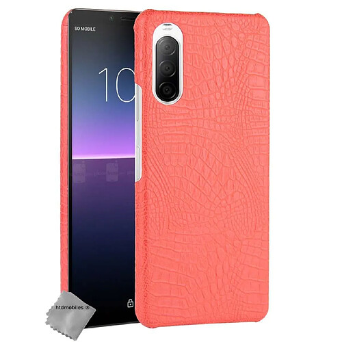 Htdmobiles Coque rigide simili cuir crocodile pour Sony Xperia 10 II + verre trempe - ROUGE