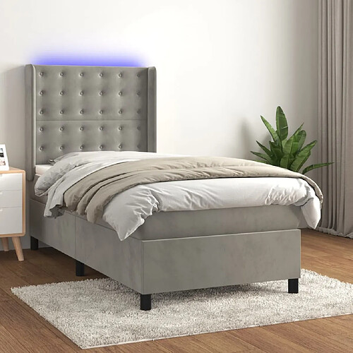 vidaXL Sommier à lattes de lit matelas LED Gris clair 80x200cm Velours