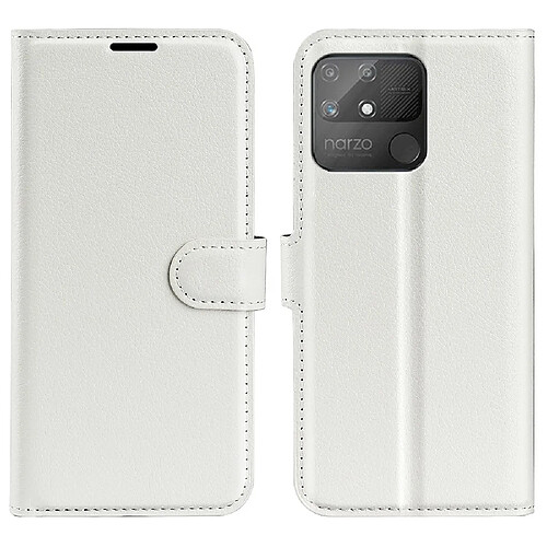 Etui en PU texture litchi, magnétique avec support, blanc pour votre Realme Narzo 50A