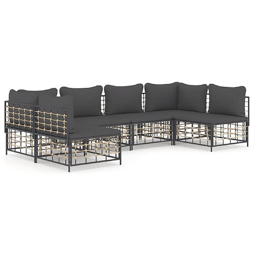 Maison Chic Salon de jardin 6 pcs + coussins - Mobilier/Meubles de jardin - Table et chaises d'extérieur anthracite résine tressée -MN62788