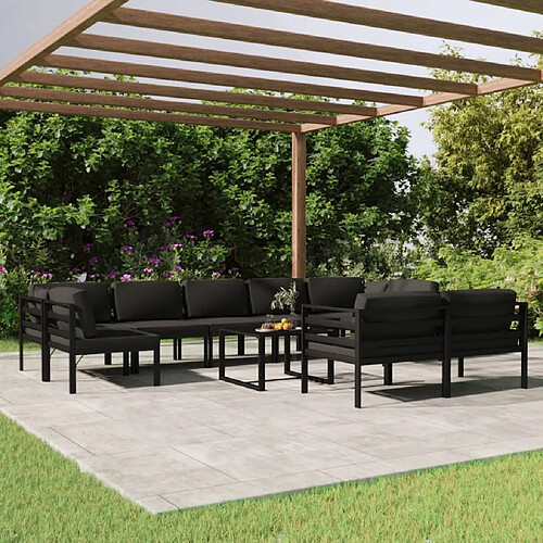 vidaXL Salon de jardin 10 pcs avec coussins Aluminium Anthracite