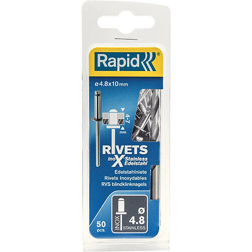 Rivets inox R 48 x 10mm incl. Foret 50 Unités Blister Rapid