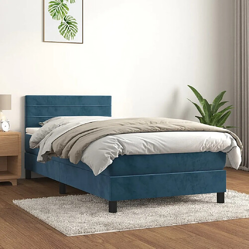 Maison Chic Lit Adulte - Lit simple Lit à sommier tapissier avec matelas moelleux - Meuble de Chambre - Bleu foncé 90x200 cm -MN87747