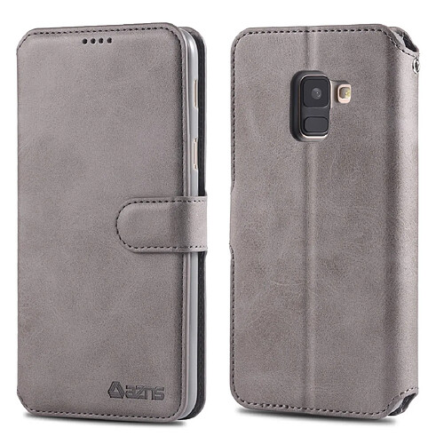 Wewoo Housse Coque Pour Galaxy A6 2018 AZNS Étui en cuir avec rabat magnétique et texture de mollet support et logements cartes et cadre photo Gris