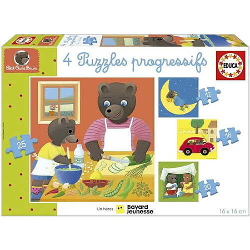 Educa Borras Puzzle - EDUCA - Petit Ours Brun : 4 puzzles progressifs pour enfants de 12 a 25 pieces des 3 ans