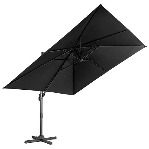 Helloshop26 Parasol déporté inclinable 3 x 3 m avec base croisée rotation à 360° manivelle 8 baleines event pour jardin terrasse noir 20_0009018