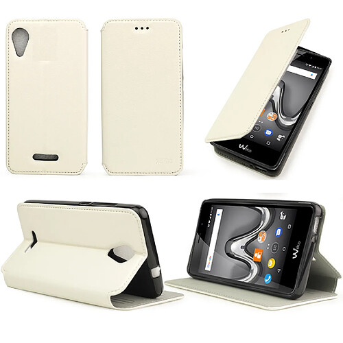 Etui Wiko Lenny 4 blanc luxe Ultra Slim Style Cuir avec stand - Housse Folio Flip Cover coque de protection Wiko Lenny4 blanche smartphone 2017 / 2018 - Accessoires pochette XEPTIO : Exceptional case !