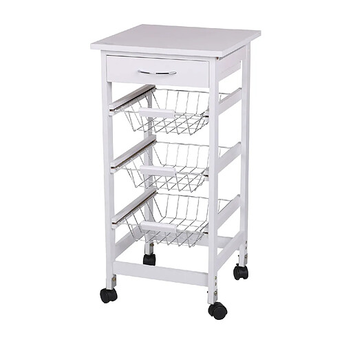 Urban Living Desserte à roulettes avec 1 tiroirs et 3 paniers - H. 76 cm - Blanc