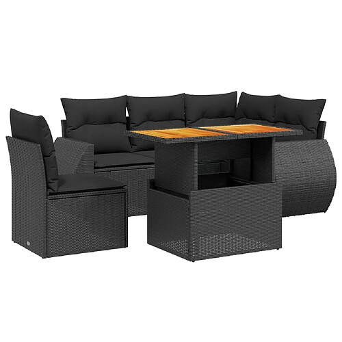 Maison Chic Ensemble Tables et chaises d'extérieur 6pcs avec coussins,Salon de jardin noir résine tressée -GKD337695