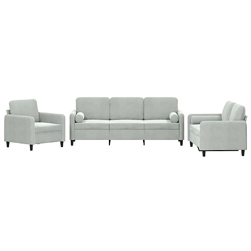 Maison Chic Ensemble de canapés 3 pcs avec coussins, Canapé droit Sofa pour Salon gris clair velours -GKD179754