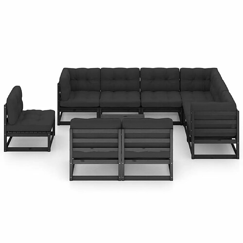 Maison Chic Salon de jardin 10 pcs + coussins - Mobilier/Meubles de jardin - Table et chaises d'extérieur Noir Bois de pin massif -MN69380