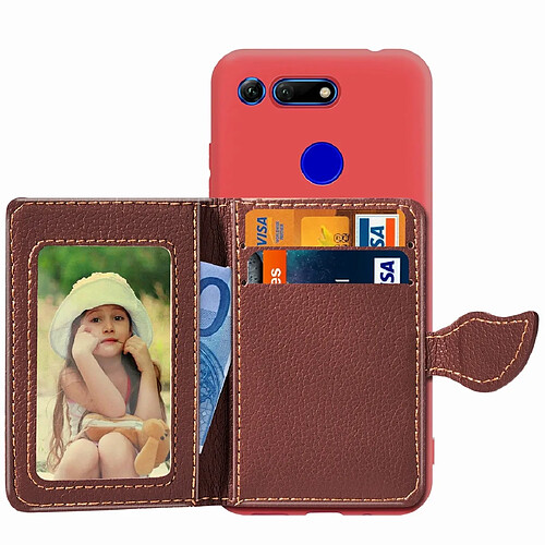 Wewoo Coque Leaf Buckle Litchi Texture Card Holder PU + TPU Case for Huawei Honor V20with Slot & & Wallet & Photo Frame