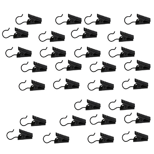 30Pcs Heavy Duty Rideau Clips avec Hook Spring Pinces Hanger Glider Noir