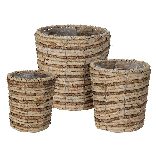 Mobili Rebecca Set De 3 Paniers À Plantes Paniers Doublés Paille De Maïs Marron