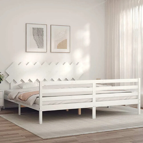 Maison Chic Lit adulte - Cadre Structure de lit avec tête de lit Contemporain blanc 200x200 cm bois massif -MN75879