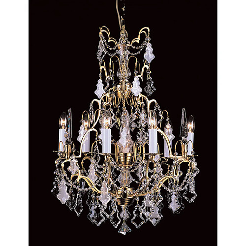 Lumière Chandelier sans abats jours Montmartre Or français 7 ampoules 82cm