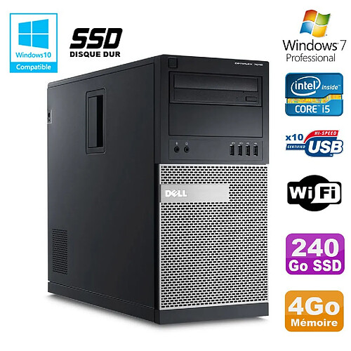 PC Tour Dell Optiplex 7010 Core I5-3470 3.2Ghz 4Go 240Go SSD DVD WIFI Win 7 · Occasion