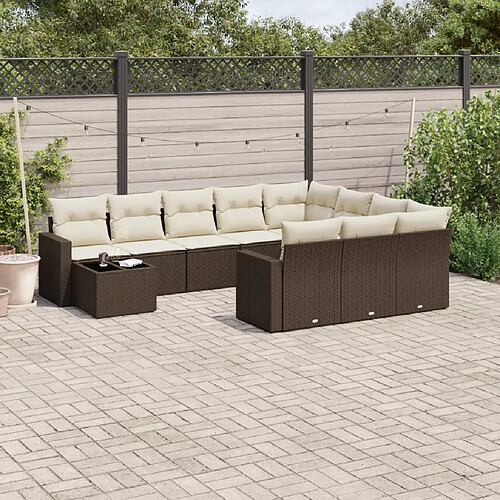 vidaXL Salon de jardin et coussins 11 pcs marron résine tressée