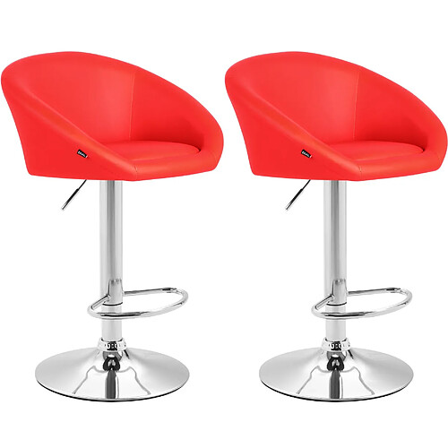 Decoshop26 Lot de 2 tabourets de bar chaises hautes design moderne en PVC rouge et métal chromé 10_0004350