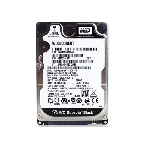 Disque Dur 320Go SATA 2.5" WESTERN DIGITAL Scorpio Black WD3200BEKT PC Portable · Occasion