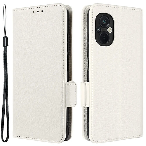 Etui en PU texture litchi, fermoir magnétique double avec support pour votre Xiaomi Poco M5 4G - blanc