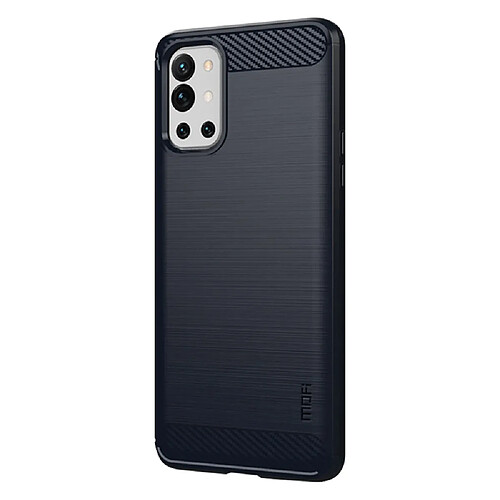 Mofi Coque en TPU Texture brossée en fibre de carbone bleu pour votre OnePlus 9R