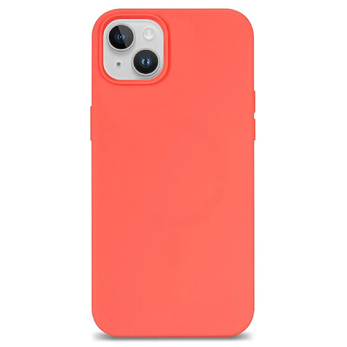 Coque en silicone doublure en fibre, mince, antichoc pour votre iPhone 14 - Rose orangé