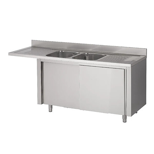 Plonge Inox sur Meuble Emplacement Lave-Vaisselle Gauche 2 Bacs Gamme 700 - Fabrinox