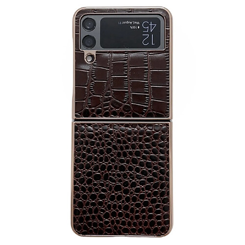 Coque en TPU + cuir véritable galvanoplastie, texture crocodile pour votre Samsung Galaxy Z Flip4 5G - café