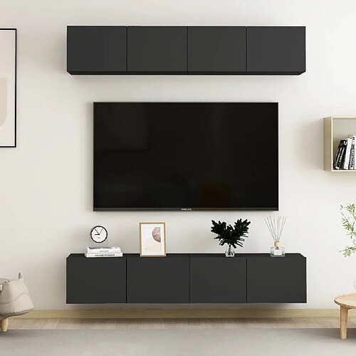 vidaXL Meubles TV 4 pcs Noir 80x30x30 cm Bois d'ingénierie