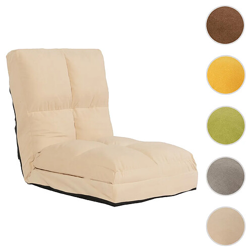 Mendler Fauteuil de sol HWC-N45, fauteuil-lit pliable Fauteuil fonctionnel, fonction sommeil pliable cadre acier velours ~ beige