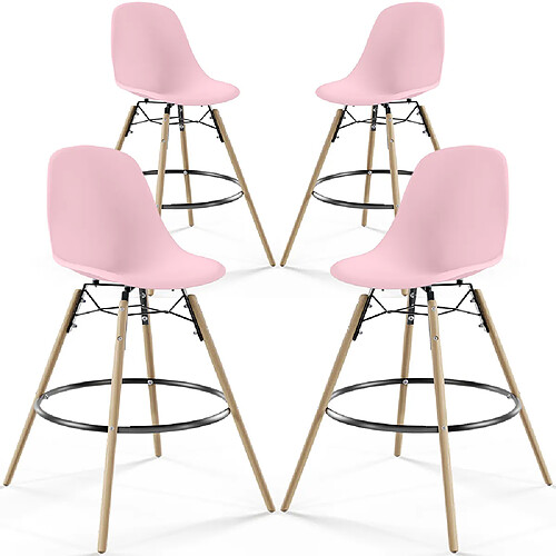 ICONIK INTERIOR Tabourets de Bar - Design Scandinave - Pieds en Bois - Lot de 4 - Skögur Rose pâle