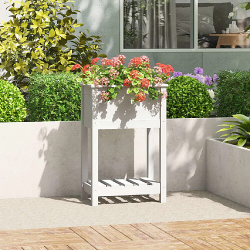 vidaXL Jardinière avec étagère Blanc 54x34,5x81 cm Bois massif de pin