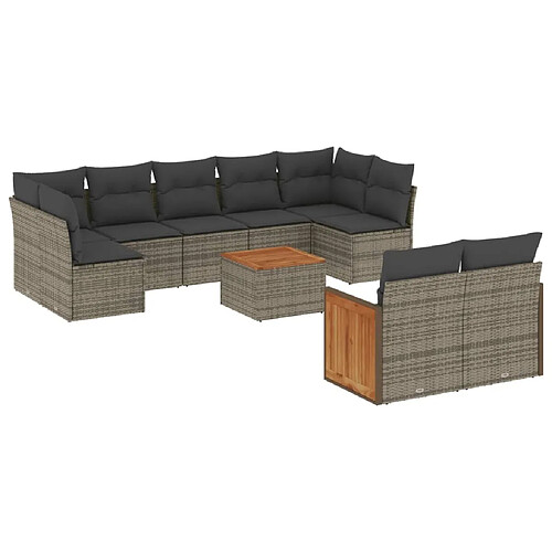 Maison Chic Salon de jardin avec coussins 10 pcs | Ensemble de Table et chaises | Mobilier d'Extérieur gris résine tressée -GKD98760