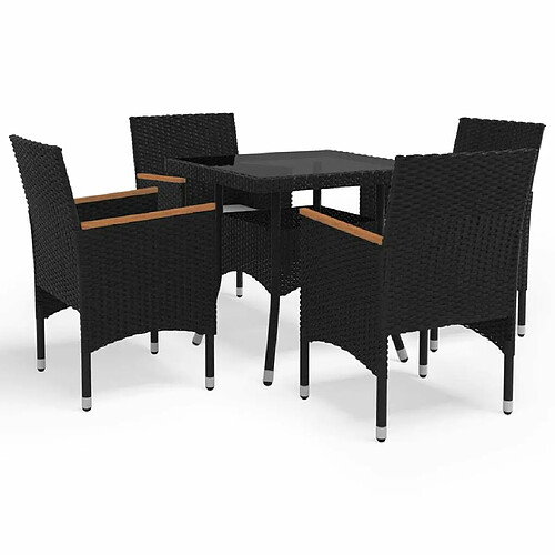 Salle à dîner de jardin 5 pcs,Table et chaise à manger Noir Résine tressée et acacia -MN41915