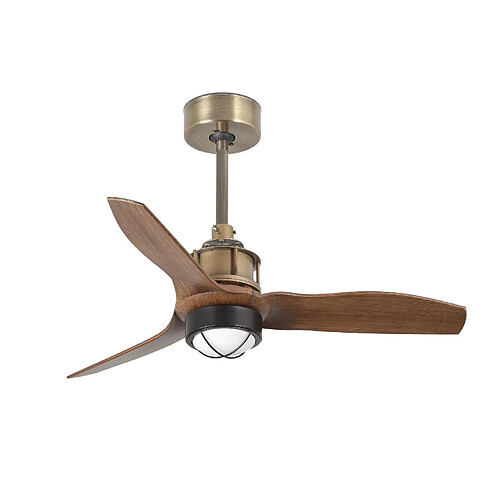 Faro Barcelona LED Vieil Or, Ventilateur de Plafond Bois 81cm Smart - Télécommande incluse, 3000K