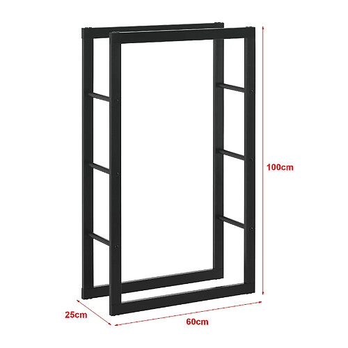 Helloshop26 Range-bûches pour usage intérieur extérieur porte-bûches design support rangement bois de chauffage en acier 60 x 25 x 100 cm noir 03_0006300