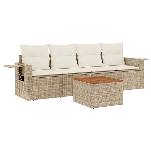 Maison Chic Salon de jardin avec coussins 5 pcs | Ensemble de Table et chaises | Mobilier d'Extérieur beige résine tressée -GKD62956