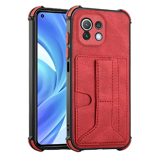 Coque en TPU anti-chute, antichoc avec béquille, porte-cartes rouge pour votre Xiaomi 11 Lite 5G NE/Mi 11 Lite 4G/5G