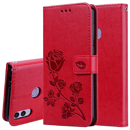 Wewoo Housse Coque Étui en cuir PU à rabat horizontal relief rose pour Huawei Honor 8Cavec support et fentes cartes et portefeuille rouge