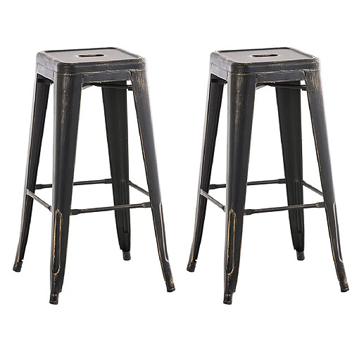 Decoshop26 Lot de 2 tabourets de bar style industriel en métal avec repose-pieds noir or vieilli vintage TDB10115