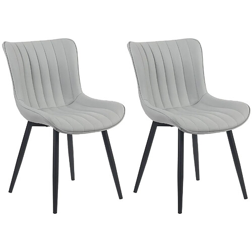 Decoshop26 Lot de 2 chaises de salle à manger coutures décoratives verticales avec pieds en métal noir assise en PVC gris 10_0001731